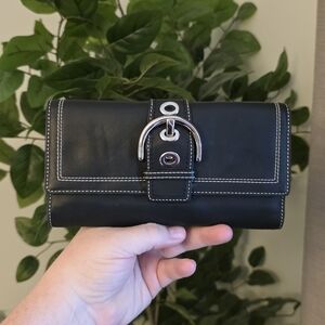 Coach Soho Black Leather Wallet with Silver Hardware